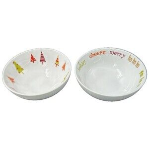 Modern Christmas White Porcelain Bowls Colorful Trees and Words Inside of Bowl 2